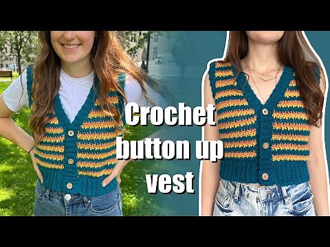 Crochet cropped button up vest | 70s inspired | lemon peel stitch tutorial