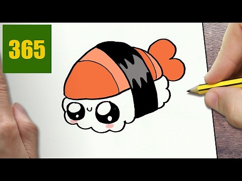 HOW TO DRAW A SUSHI CUTE, Easy step by step drawing lessons for kids