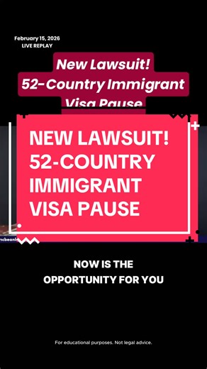 📢 New Lawsuit! 52-Country Immigrant Visa Pause Our lawsuit, through our federal litigation practice, LIFT (Litigating Immigration for Freedom Today), seeks a court order requiring the U.S. Department of State to resume lawful immigrant visa processing and stop indefinite delays. Eligibility: ✅DS-260 immigrant visa applicant ✅ National of one of the 52 included countries ✅ Documentary Qualified at NVC ✅Have Documentarily Qualified notice, interview notice, post-Jan. 21, 2026 refusal, or 221(g) l
