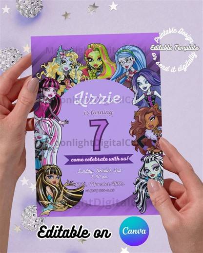 Monster High Birthday Card, Editable on Canva ( Digital and Printable) - Etsy