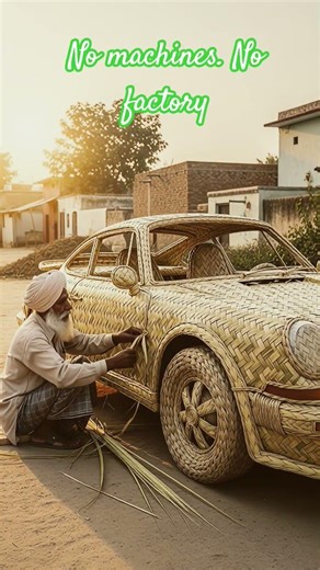 Hardworking old man crafting a Porsche 911 with palm leaves🍂 Part 1| #youtubeshorts #trending #viral