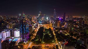 Night timelapse of downtown Ho Chi Minh City, Vietnam.