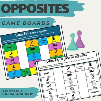 Opposites Worksheet Game Board Printable Differentiated ELA 3rd-12th grades