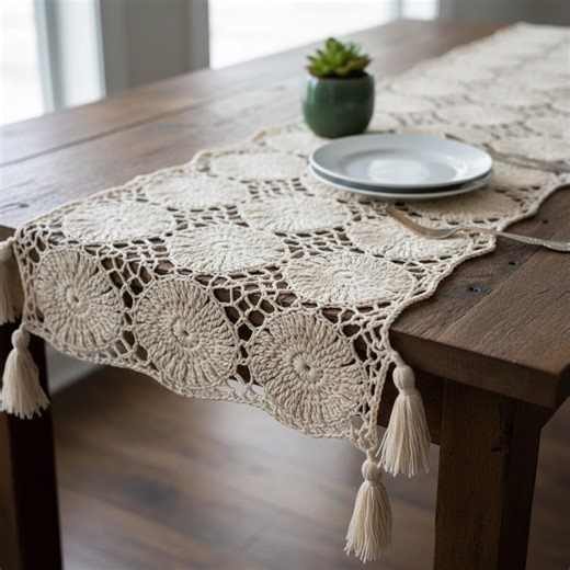 Crochet Table Runner Pattern – Floral Motif, Lace Edge, Tassels (US Terms, Beginner Friendly) - Etsy