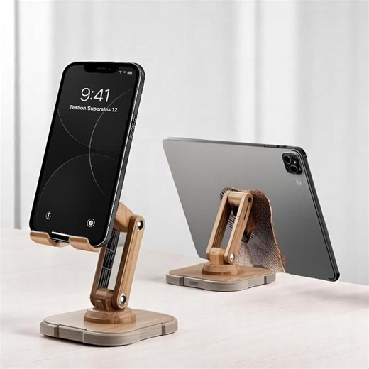 Adjustable Bamboo Phone & Tablet Stand: Foldable Rotating Desk Mount - Etsy