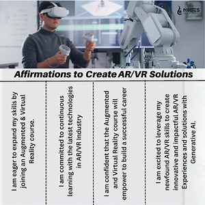 Unleash your imagination with #affirmations for AR/VR solutions. Step into the future of technology, shape industries, and create extraordinary experiences. Embrace the power within #ARVR #Innovation #FutureTech Join our dynamic community of learners and become proficient in cutting-edge technologies like AI, Generative AI, and more. Gain hands-on experience through live projects and receive guidance from industry experts. Begin your journey towards learning to create cutting-edge AR/VR solution