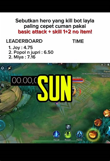 part 3 • sun basic attack skill 2 vs bot layla butuh berapa detik ? #sun #fyp #MLBBM7 #MLBB