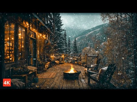 4K Ultra HD • 5 Hours Cozy Mountain Bonfire Ambience — Snowstorm, Wind & Soft Sleep Music