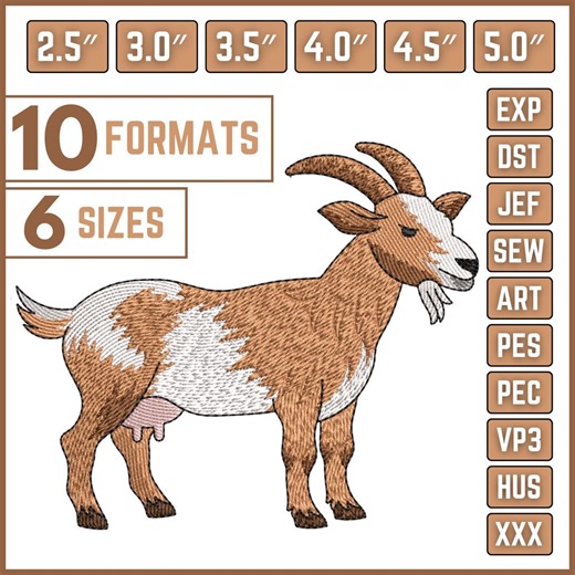 Goat Embroidery Design | Farm Animal Embroidery File | Animal Machine Embroidery | Goat Stitch Design - Etsy