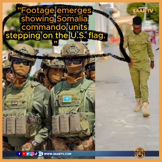 "Soldiers from Somalias special operations units stomping on the U.S. flag."#USA #TRUMP #usainsomalia