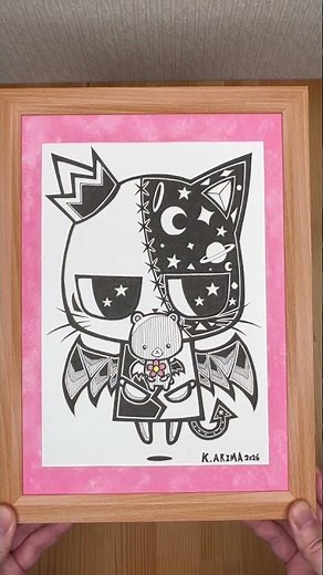 【癒し、ヒーリング】春に可愛い猫とくまさんの絵！この絵を好きと言ってくれる人に届けたい #癒し #かわいい #イラスト #画家 #動物画 #猫 #猫の絵 #アート #色鉛筆 #shorts