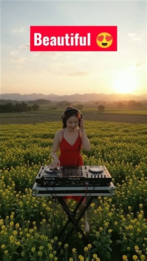 3beautiful Chinese woman playing saxophone guitar drums dj music and dance in spectacular location