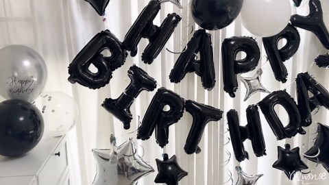 Black and Silver Birthday Decorations, 3D Foil Black Happy Birthday Balloons Banner with Star Balloons, Confetti Balloon, Hanging Swirls, for Boys Girls Men Women Party Decorations