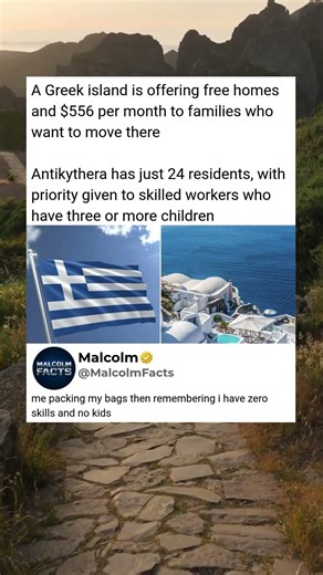 A Greek island is offering free homes and $556 per month to families who want to move there