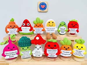 Crochet Positive Fruits and Vegetables: Handmade Emotional Support Desk Decor - Etsy