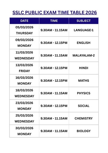 SSLC PUBLIC EXAM TIME TABLE 2026 | #sslc #publicexamination #publicexam #timetable #2026 #march