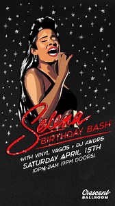 saturday april 15th - selena birthday bash with @vinylvagos and @awd.re_! come belt out some lyrics, dance the washing machine, and celebrate the queen of tejano music!⁠ ⁠ $15 adv, https://bit.ly/3JYPVzh ⁠ • #selena • #selenanight • #tejano • #tejanomusic • #vinylvagos • #dtphx • #crescentphx • #crescentballroom • | Crescent Ballroom