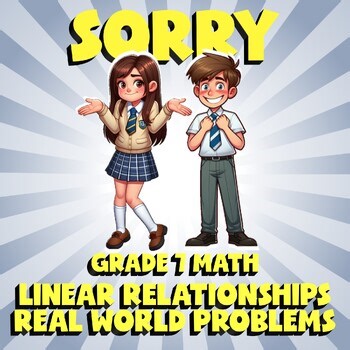 Linear Relationships Real World Problems SORRY Math Game  No Prep Grade 7 Review