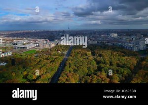 Aerial view showingBerlin cityscape from Tiergarten park to Reichstag, Brandenburg Gate and Tv Tower. panorama overview drone