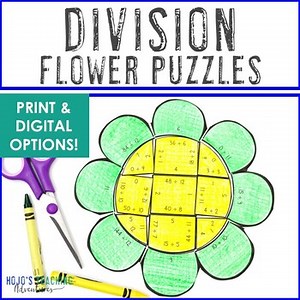 DIVISION Flower Puzzle | Summer Math Craft Activity Game Center Worksheet Altern