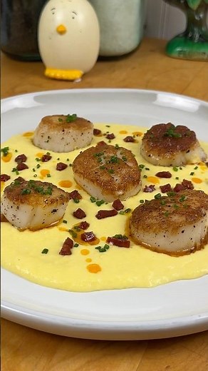 Easy Seared Scallops with Chorizo and Corn Puree #cooking