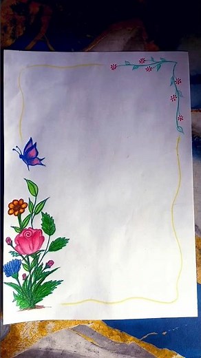 Beautiful Handmade Floral Border Design with Butterfly 🦋 | Easy Drawing for Beginners