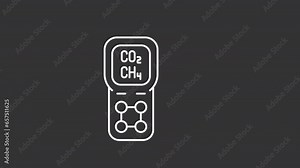 White simple thin line animation of gas detector, HD video with transparent background, seamless loop 4K video representing measurement instrument.