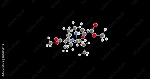 Remifentanil molecule, rotating 3D model of opiate agonists, looped video on a black background