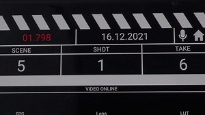 Movie clapper board interface. Digital number running and counting before shooting