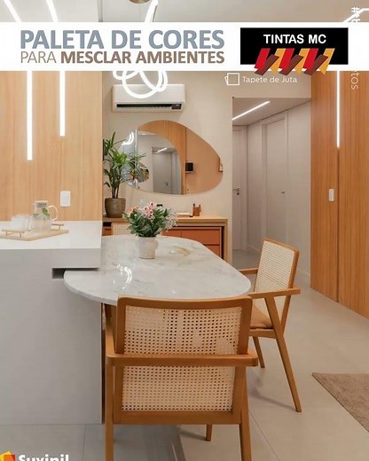 Paleta de Cores para Mesclar Ambientes - Cores: Azul Etéreo, Rosa Queimado e Tapete de Juta