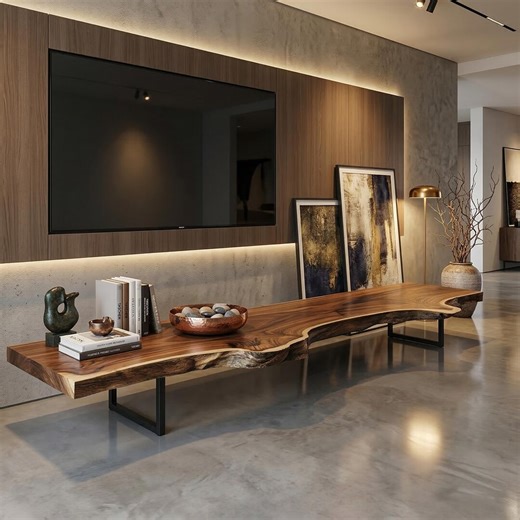 Solid Walnut Live Edge TV Console – Handmade Natural Wood Media Stand - Etsy