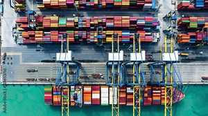 Aerial view time lapse container cargo ship freight shipping by container cargo ship, Global business import export logistic container, Timelapse 4K