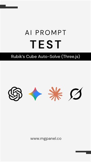 MGPanel on Instagram: "🔥 PROMPT PARA COMPARATIVA – Rubik’s Cube Auto-Solve (Three.js) Prompt: Crea una animación completa usando HTML, CSS y JavaScript, renderizada dentro de un canvas de 512x512 píxeles, utilizando three.js para el renderizado 3D. Dentro del canvas debe aparecer un cubo Rubik 3D correctamente modelado, que inicia mezclado aleatoriamente y luego se resuelve automáticamente paso a paso, sin requerir input humano. Requisitos técnicos: Usa three.js para cámara, luces, geometría y