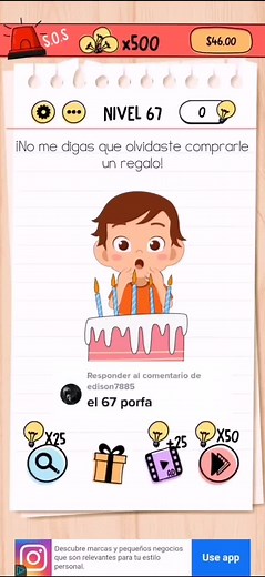 Cómo pasar el nivel 67 de Brain Test