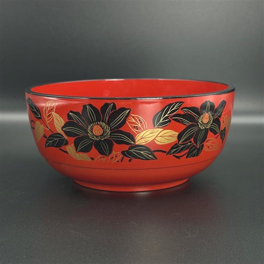 Japanese Lacquerware Bowl / Yamanaka Japan / Floral Motif / Orange-red Lacquer / Mid Century Asian Decor - Etsy