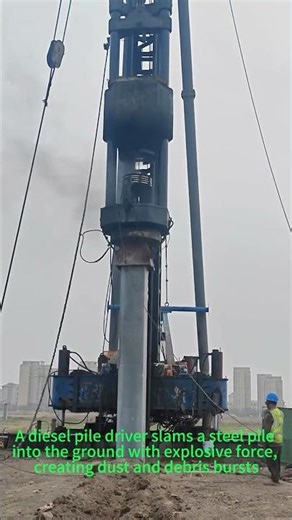 Diesel Pile Driver in Action｜Extreme Ground Penetration｜Heavy Machinery Power
