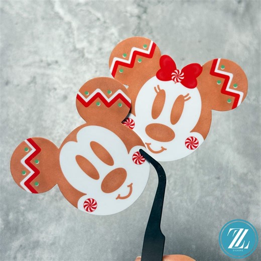 Mickey Minnie Christmas Gingerbread Cookie Vinyl-Coated Sticker | Disney Handmade Decal