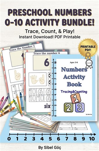 Preschool Numbers 0-10 Activity Book, Tracing Counting Worksheets (PDF Download) - Etsy