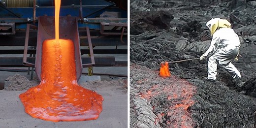 Two ways volcanologists sample lava from hard to almost impossible