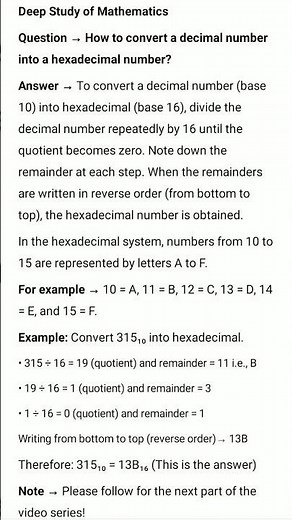 Decimal to Hexadecimal Conversion | 315₁₀ → 13B₁₆ Explained Step-by-Step 🔢