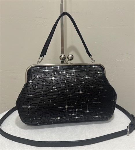 Unique Embossed Cowhide Leather Handmade Kisslock Frame Bag : Embossed Silver Stars Large Clutch, Shoulder Bag, Crossbody, Multi Use Style - Etsy