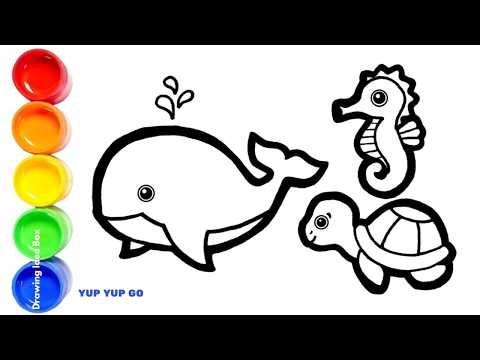 🐋🌊 Draw Blue Whale, Seahorse & Turtle with Colors 🎨🦈 | Learn Colors + Baby Shark Song | Yup Yup Go