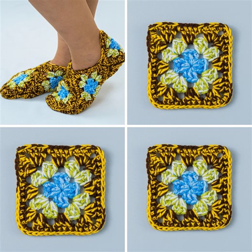 Chaussons Granny Square faciles au crochet Miarti🧶 Abréviation: Start – Début End – Fin ch – maille chaînette cr – croisé cr dс – bride croisée (sl st) ss – slip stitch MR – Anneau Magique ml – boucle magique ml, mr – boucle magique, anneau magique rеνerse sc – sc inversé рυff st – maille bouffante cluster – grappe sc – crochet simple st – point sc-blo or blp – maille serrée dans la boucle arrière uniquement esc or edc – crochet simple étendu solomon’s-knot, solomon’s stitch – noeud de Salomon,