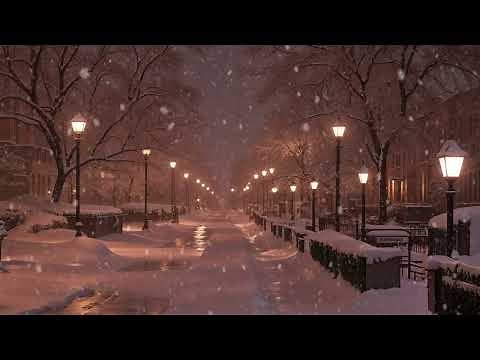 Perfect Winter night on the street | Sounds of Falling Snow & white noise for sleep ( No Ads)
