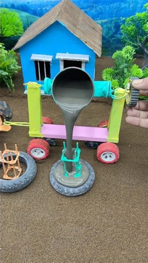 🔥 Mini Tractor Baige Clean Cement Pillar Making | Satisfying DIY Build 🚜 #shorts