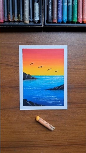 🌅 Easy Sunset Scenery Drawing | Oil Pastel Art #artshorts #easydrawing #acrylicpainting #song #trend