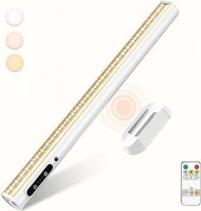 Rechargeable Magnetic LED Light Bar with Remote, Under Cabinet Lighting Wireless, Battery Powered Operated Wall Strip Lights, Dimmable Desk Lamp for Mirror Closet Bathroom Kitchen – White