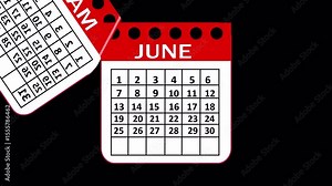 Full year Calendar animation video from january to december with transparent background. Flipping pages animated through month by month, Calendar animation of year.