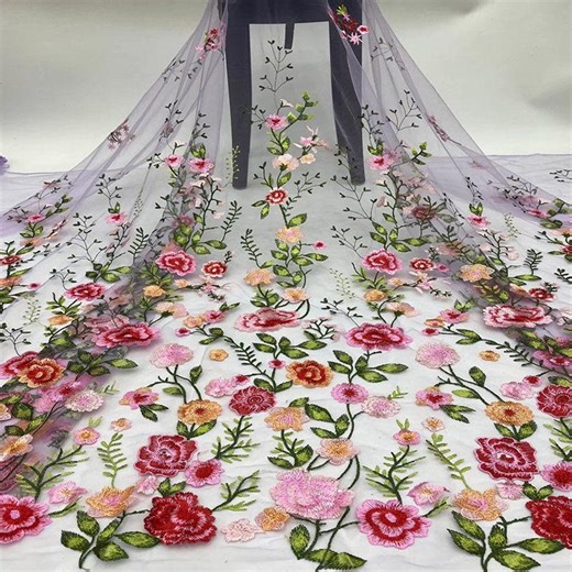 Embroidered Flower Tulle Fabric,floral Mesh Fabric,floral Tulle Fabric for Gown, Dress, Costumes Sewing Fabrics - Etsy