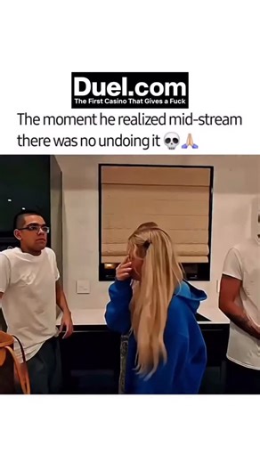 INSPIRING FUNNY VIDEOS on Instagram: "This video, captioned “The moment he realized mid-stream there was no undoing it ,” captures a live-streamer in a kitchen playfully grabbing a woman, putting her in a headlock, and attempting a wrestling-style body slam, only to accidentally drop her hard onto the floor. The audio shifts instantly from the streamer talking to his “Chat” to sounds of the woman crying in pain and the streamer yelling in pure panic, “No! No! Oh my god, f*ck!” The video’s compel